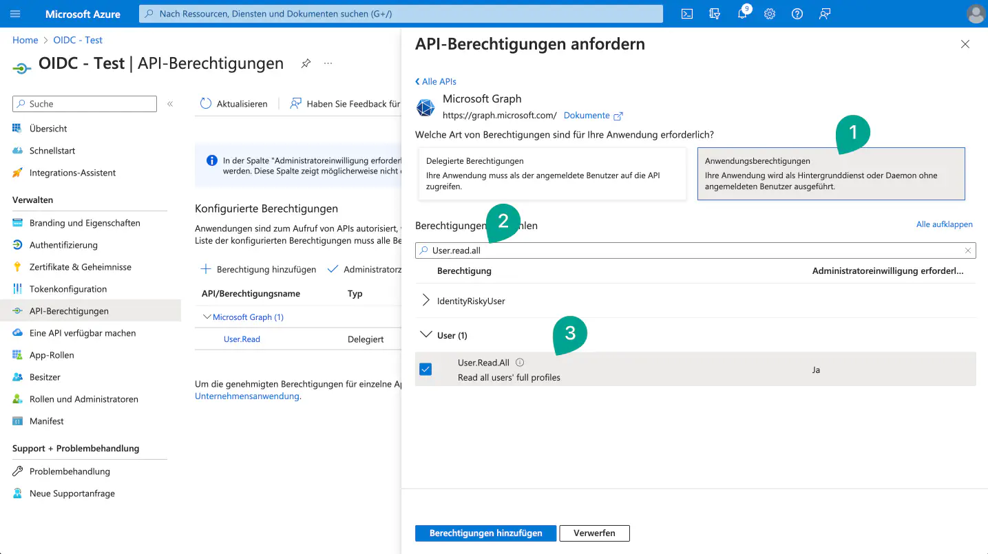 Activer l’autorisation d’application User.Read.All pour Microsoft Graph dans Azure