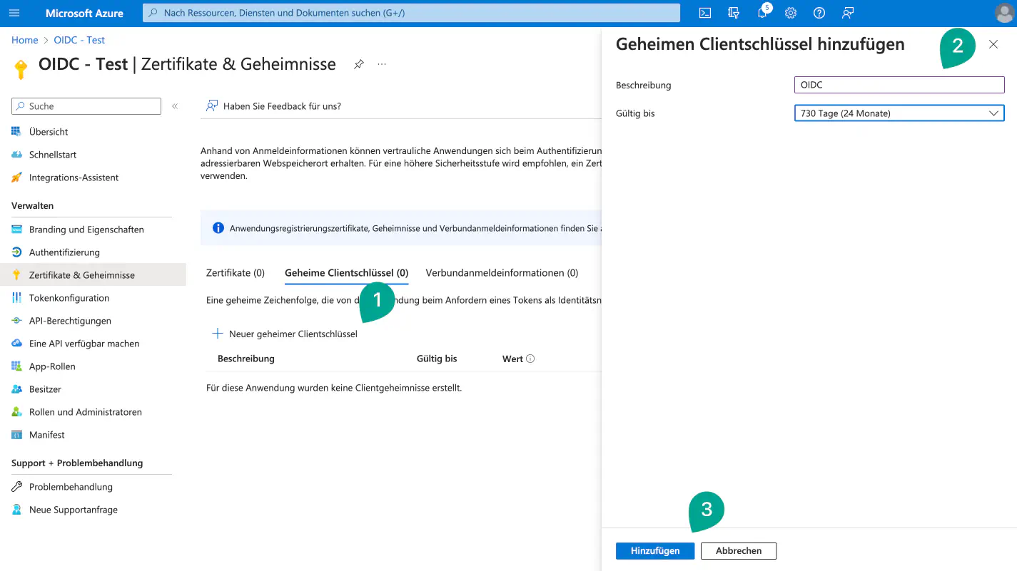 Définir la description et la durée de validité de la clé secrète client Azure