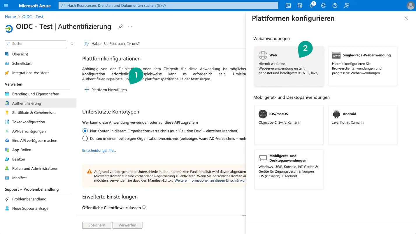 Ouvrir la section Authentification dans l’inscription d’application Azure pour l’URI de redirection