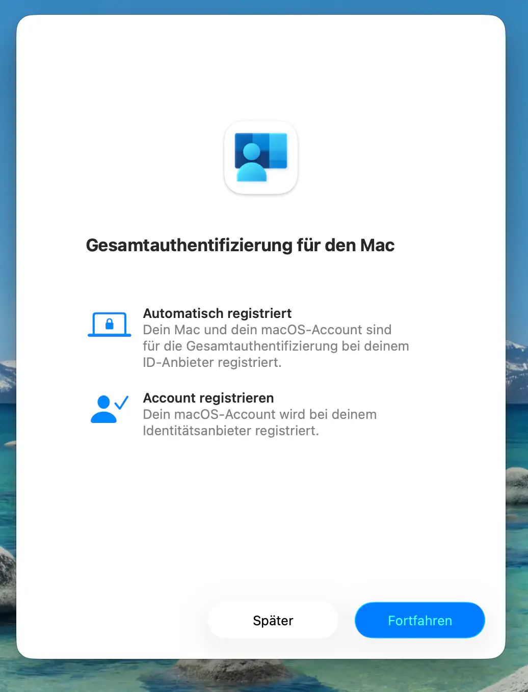 macOS : boîte de dialogue « Authentification globale pour le Mac » avec « Enregistrer le compte »