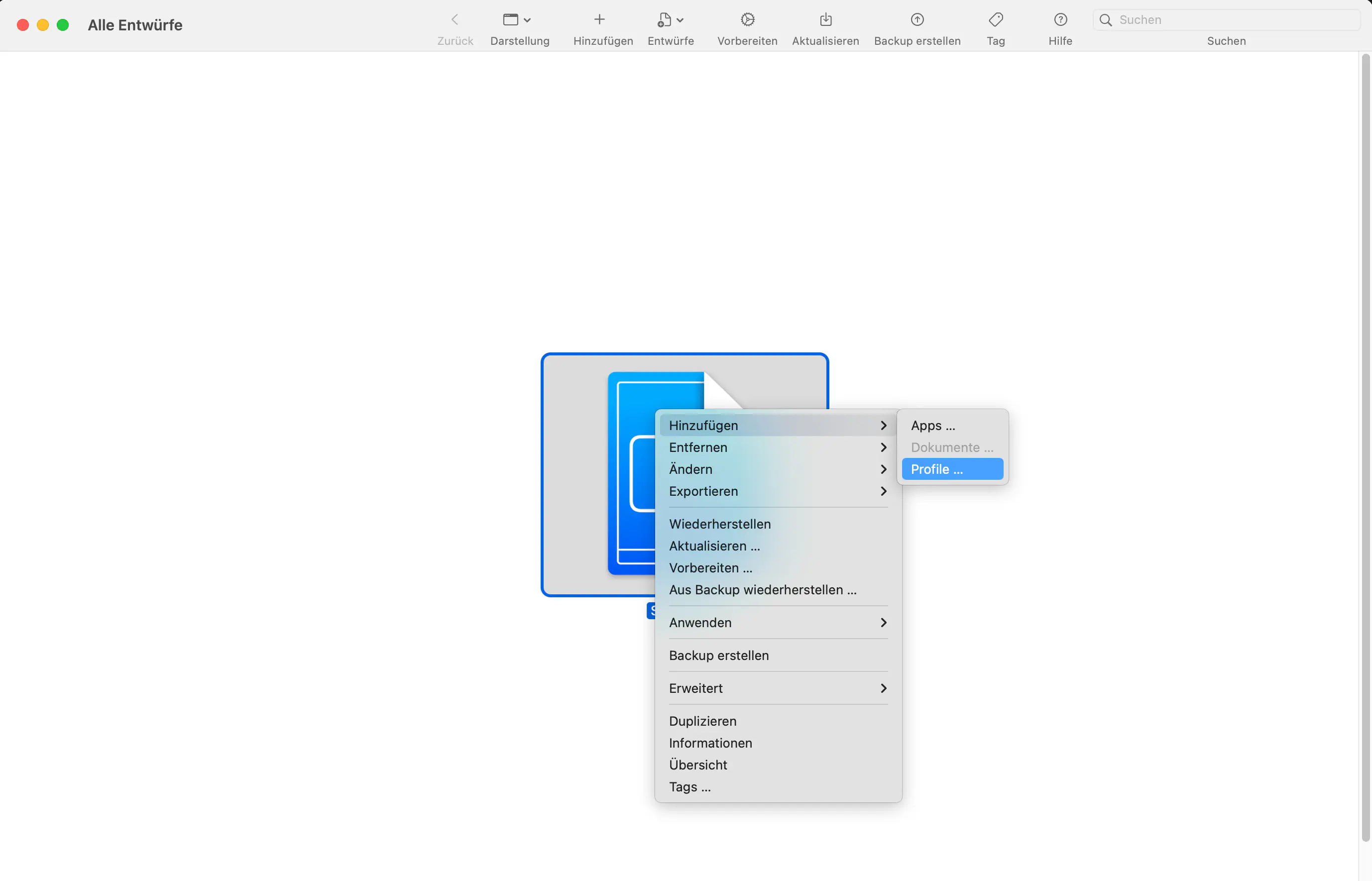 Neuen Entwurf mit WLAN-Profil in Apple Configurator 2 anlegen