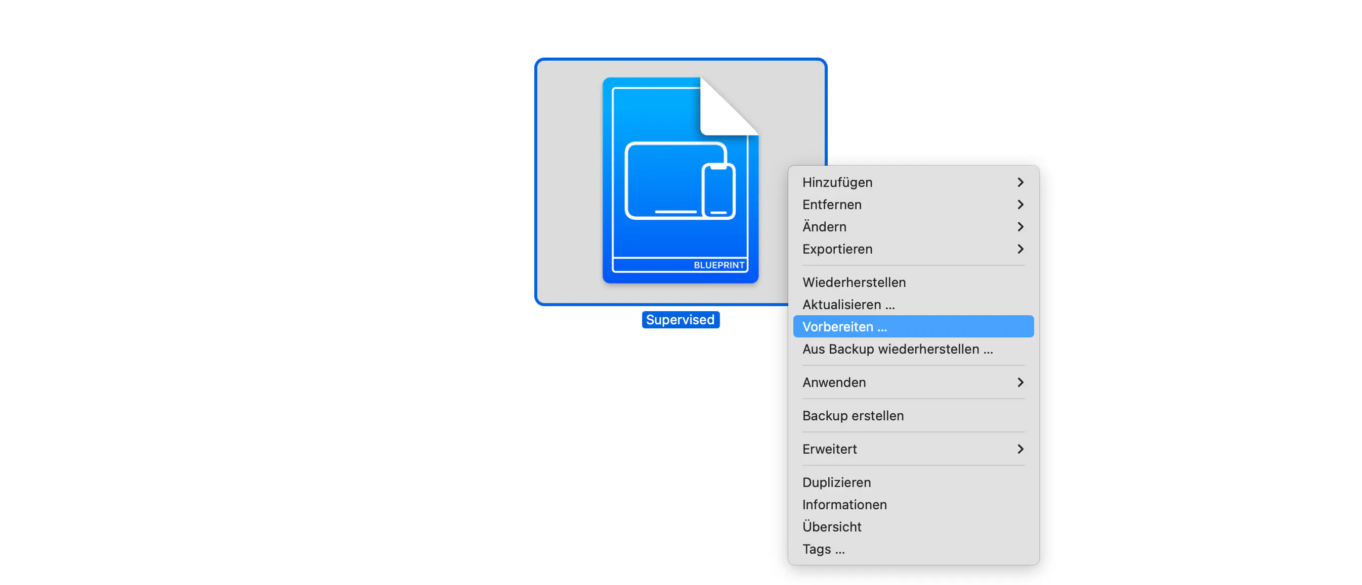 Entwurf in Apple Configurator 2 zur DEP-Vorbereitung vorbereiten