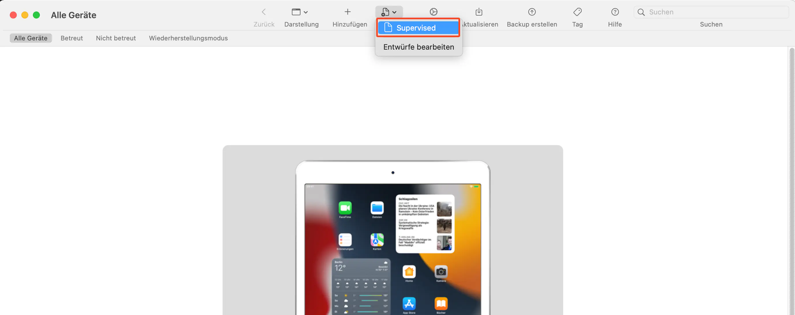 Entwurf dem primären Gerät in Apple Configurator 2 zuweisen