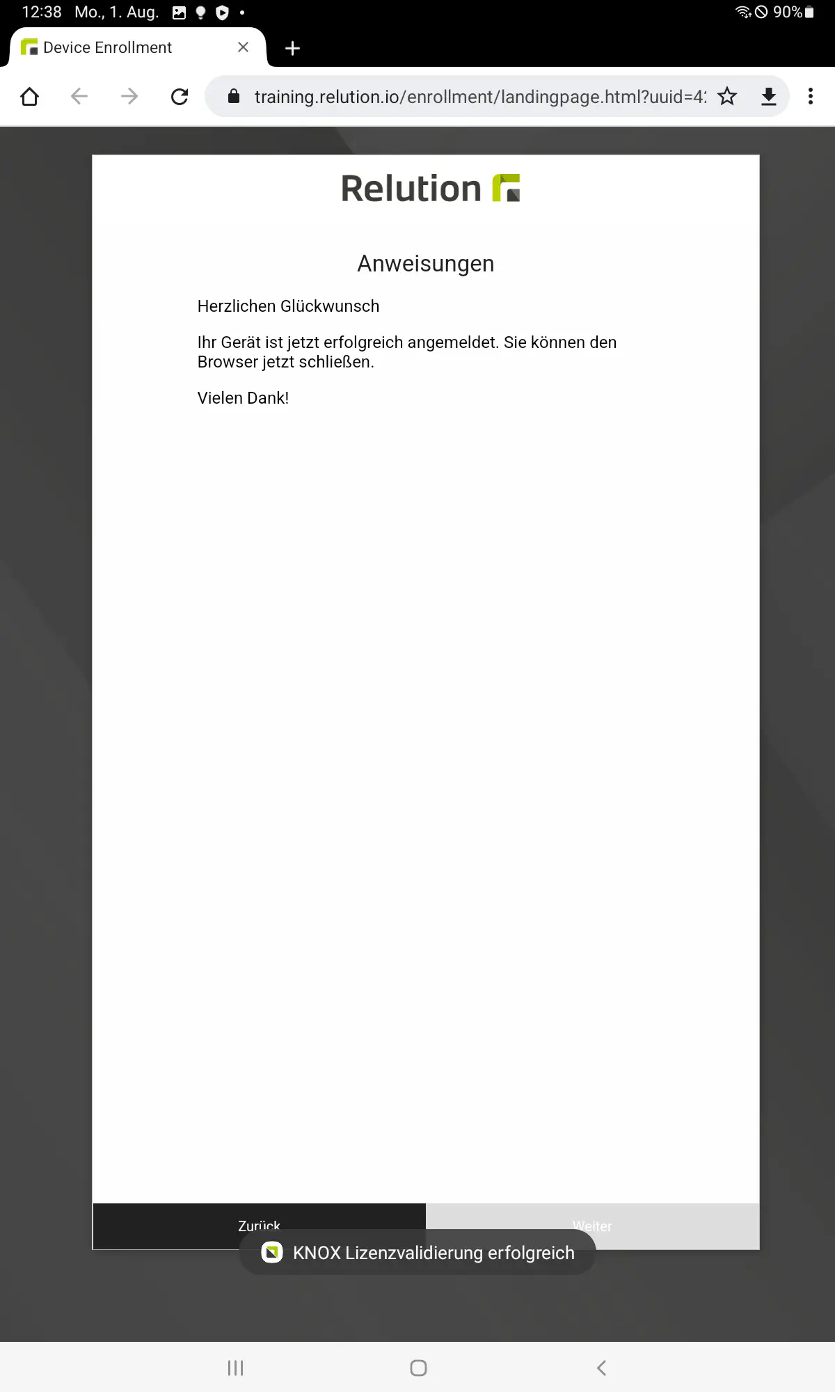 Android Gerät erfolgreich in Relution eingeschrieben