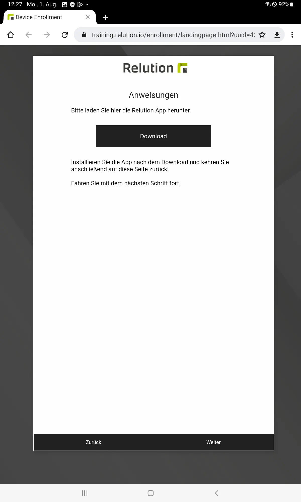 Download-Aufforderung für den Relution Companion auf Android