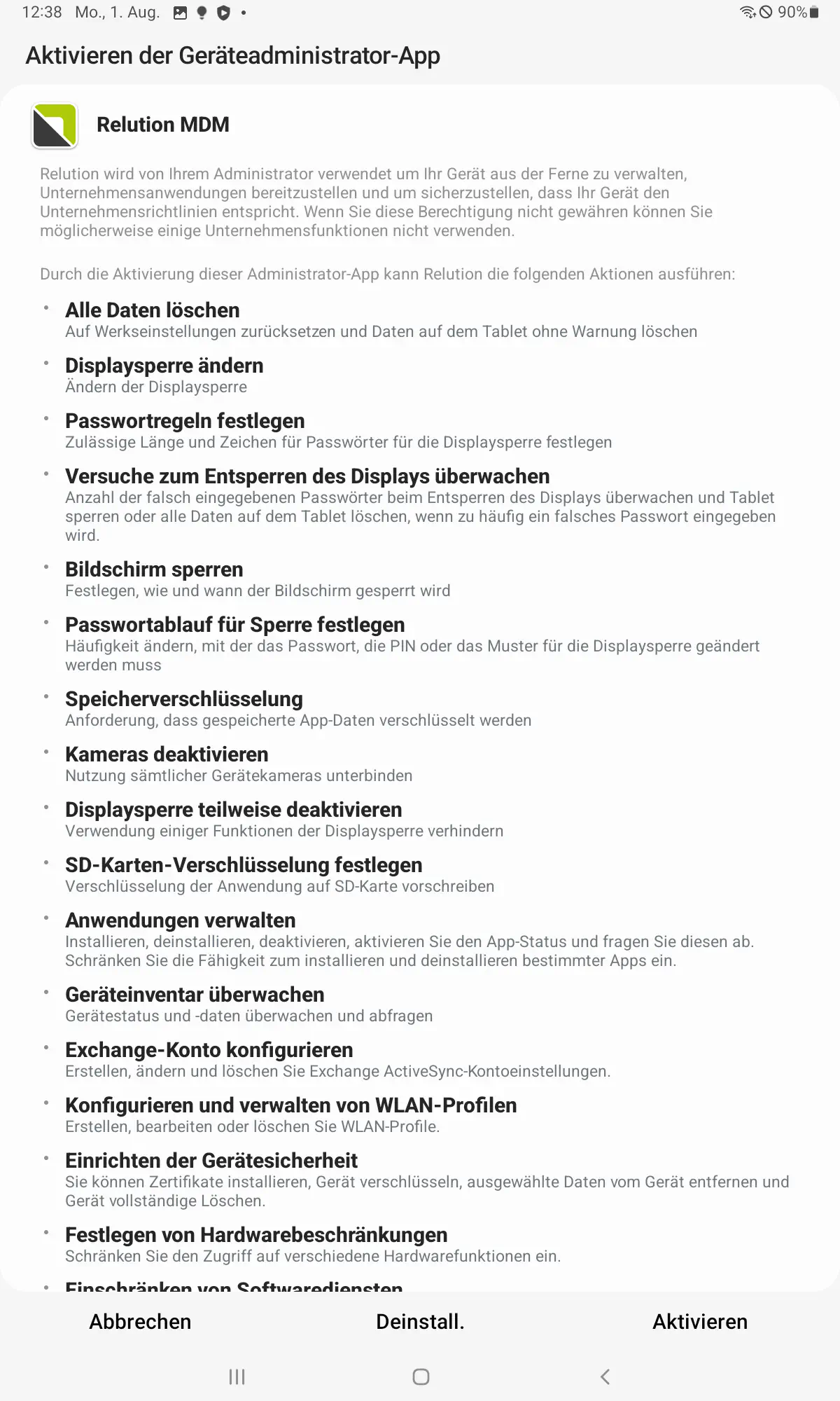 Administratorrechte für Relution Companion aktivieren