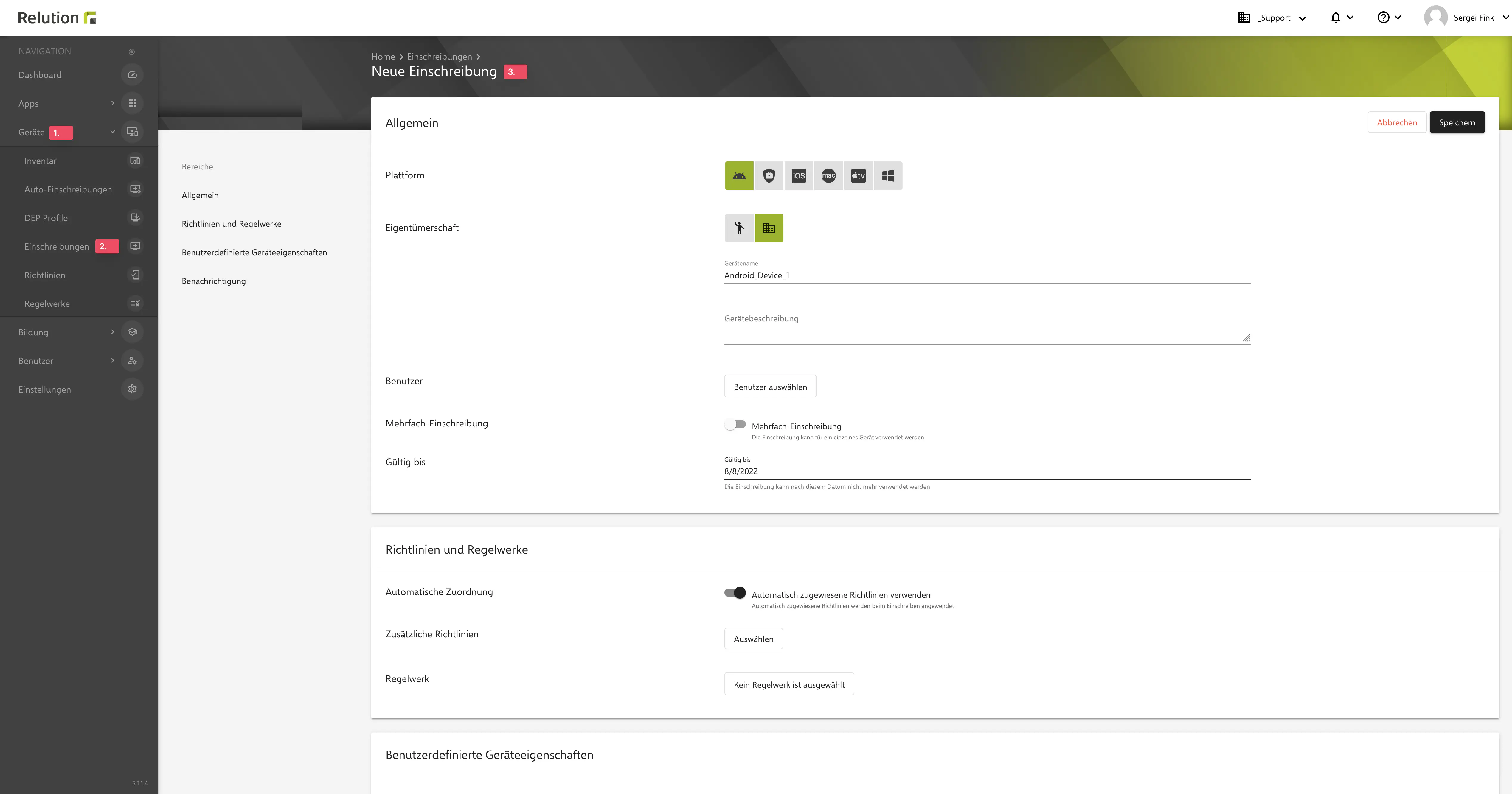 Manuelle Android Einschreibung in Relution anlegen
