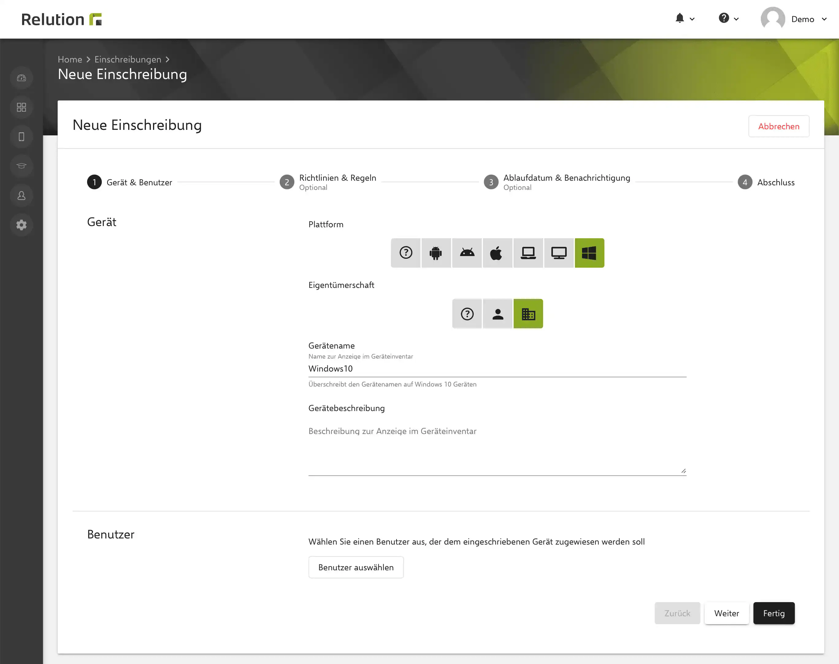 Manuelle Einschreibung für Windows Bulk Enrollment in Relution erstellen