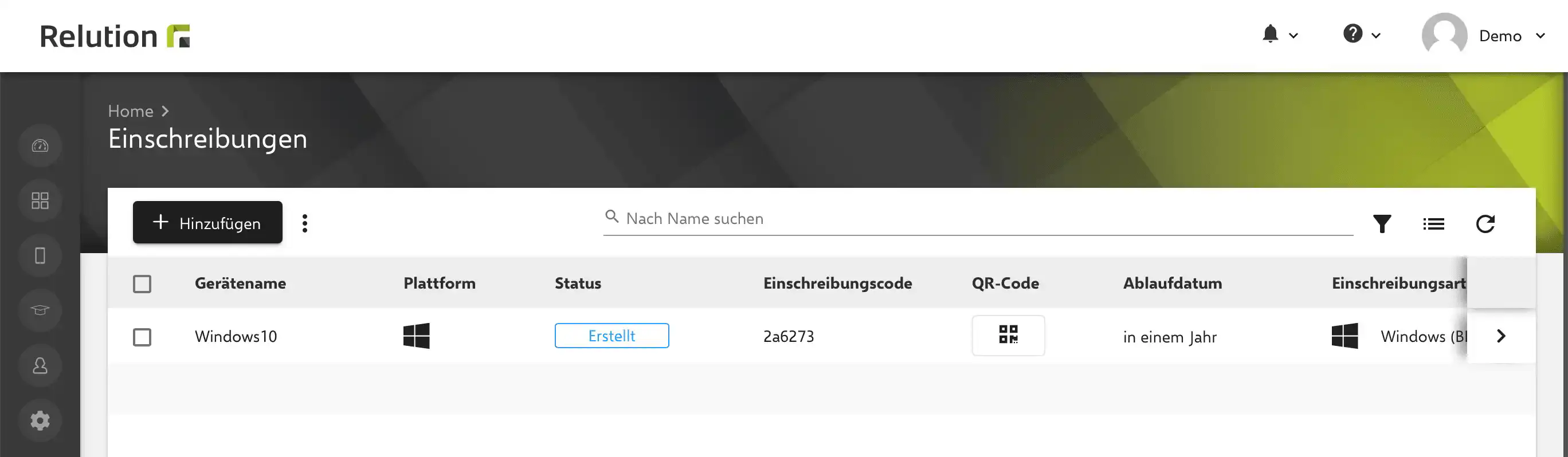 Generierten Einschreibungscode für Windows Bulk Enrollment in Relution anzeigen