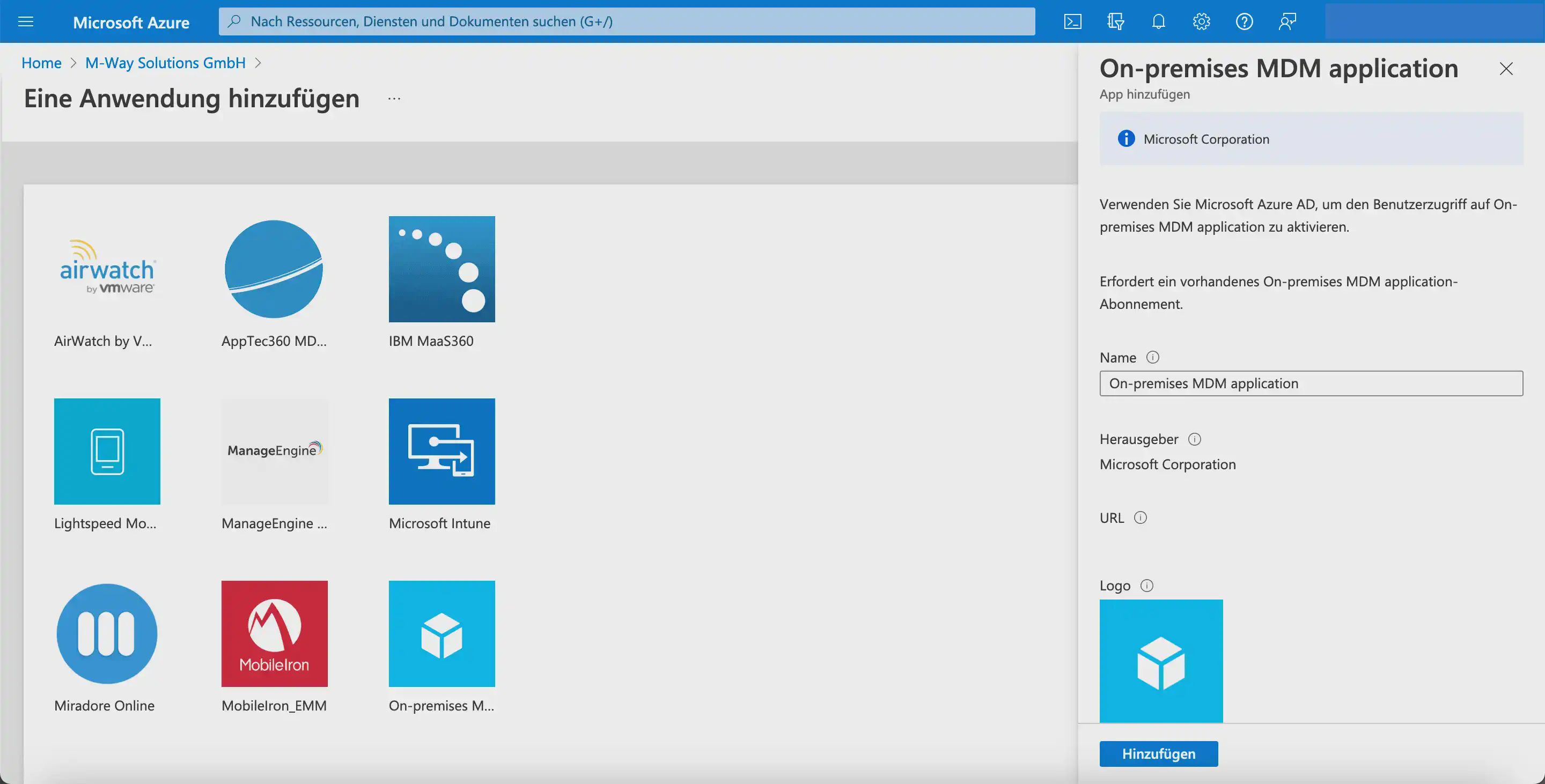 Select and name the on-premises MDM application in Microsoft Entra