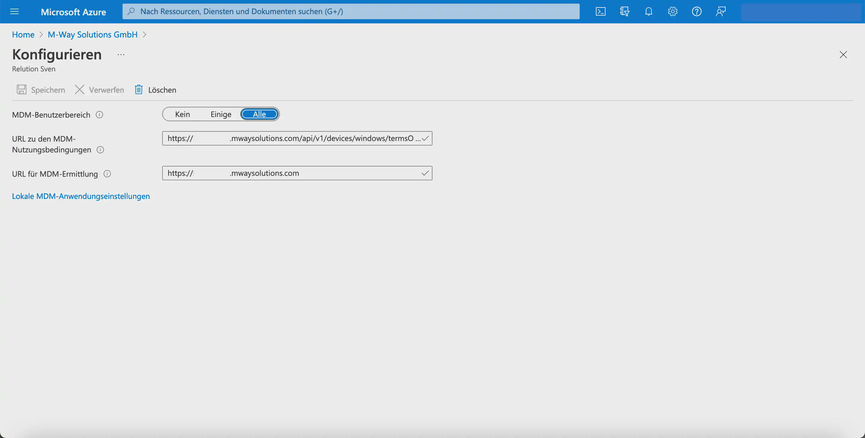 Configure MDM user scope and discovery URL for Relution in the Microsoft Entra MDM application