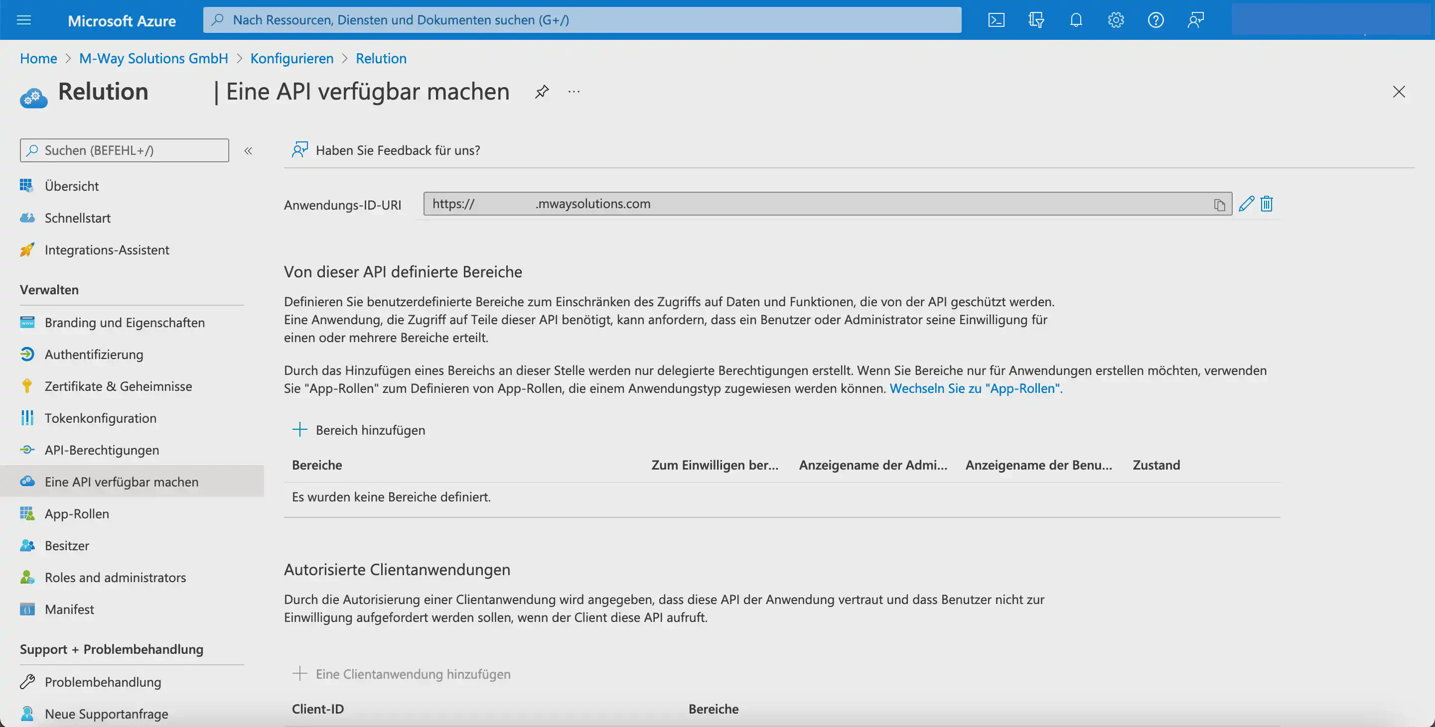 Renseigner l’URL du serveur comme URI de l’ID d’application dans l’application MDM Microsoft Entra