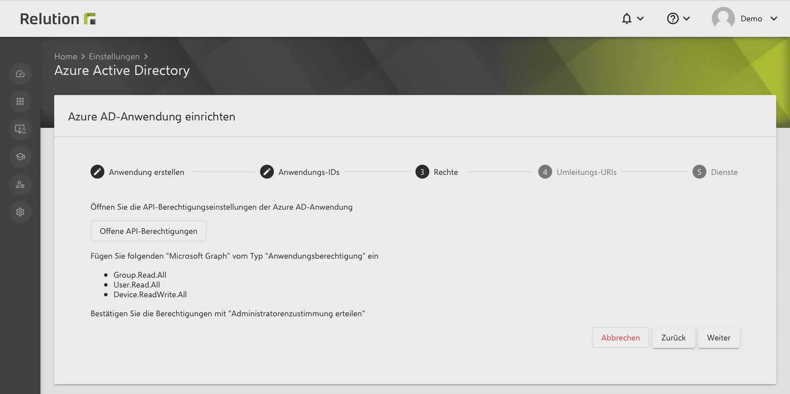 Configurer les autorisations API pour l’application MDM Microsoft Entra Autopilot dans Relution