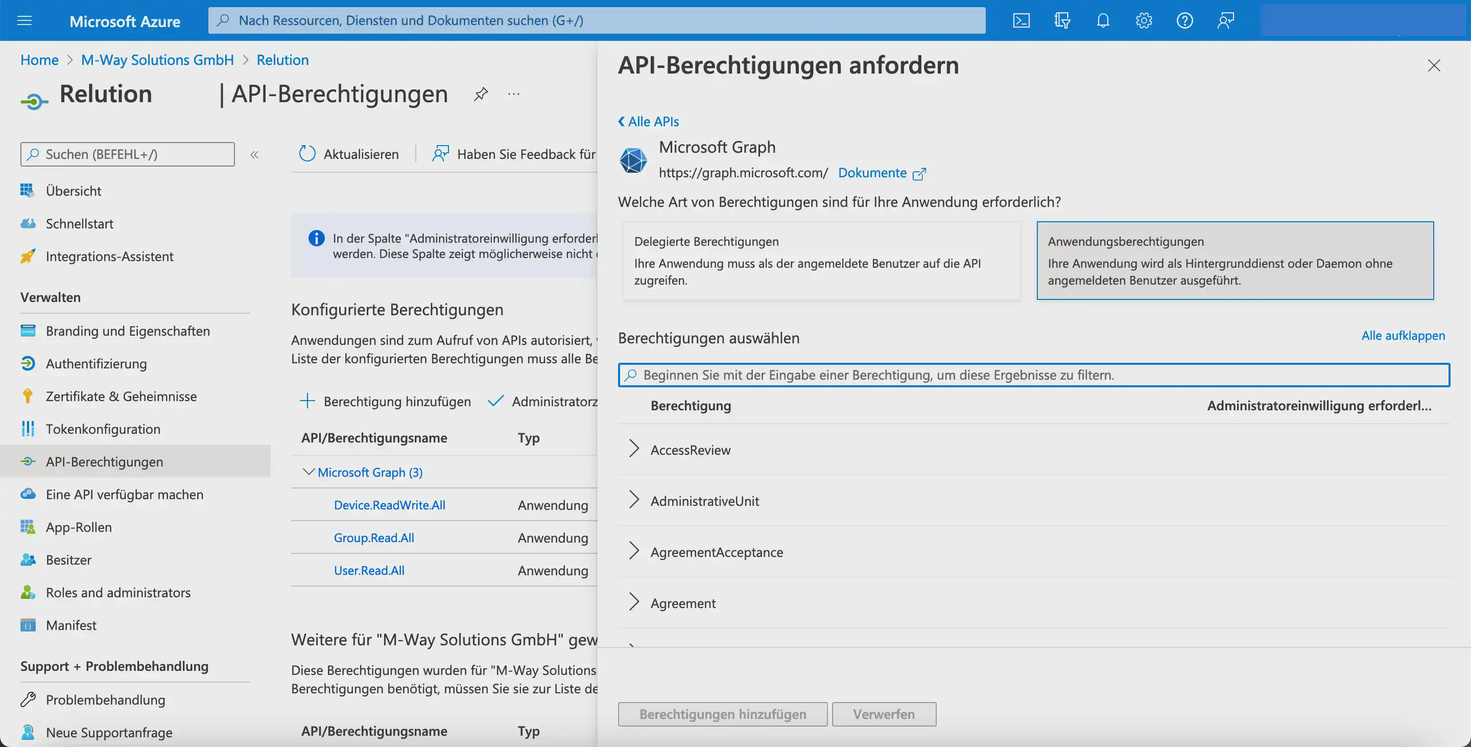 Sélectionner les autorisations d’application pour Microsoft Graph dans Microsoft Entra