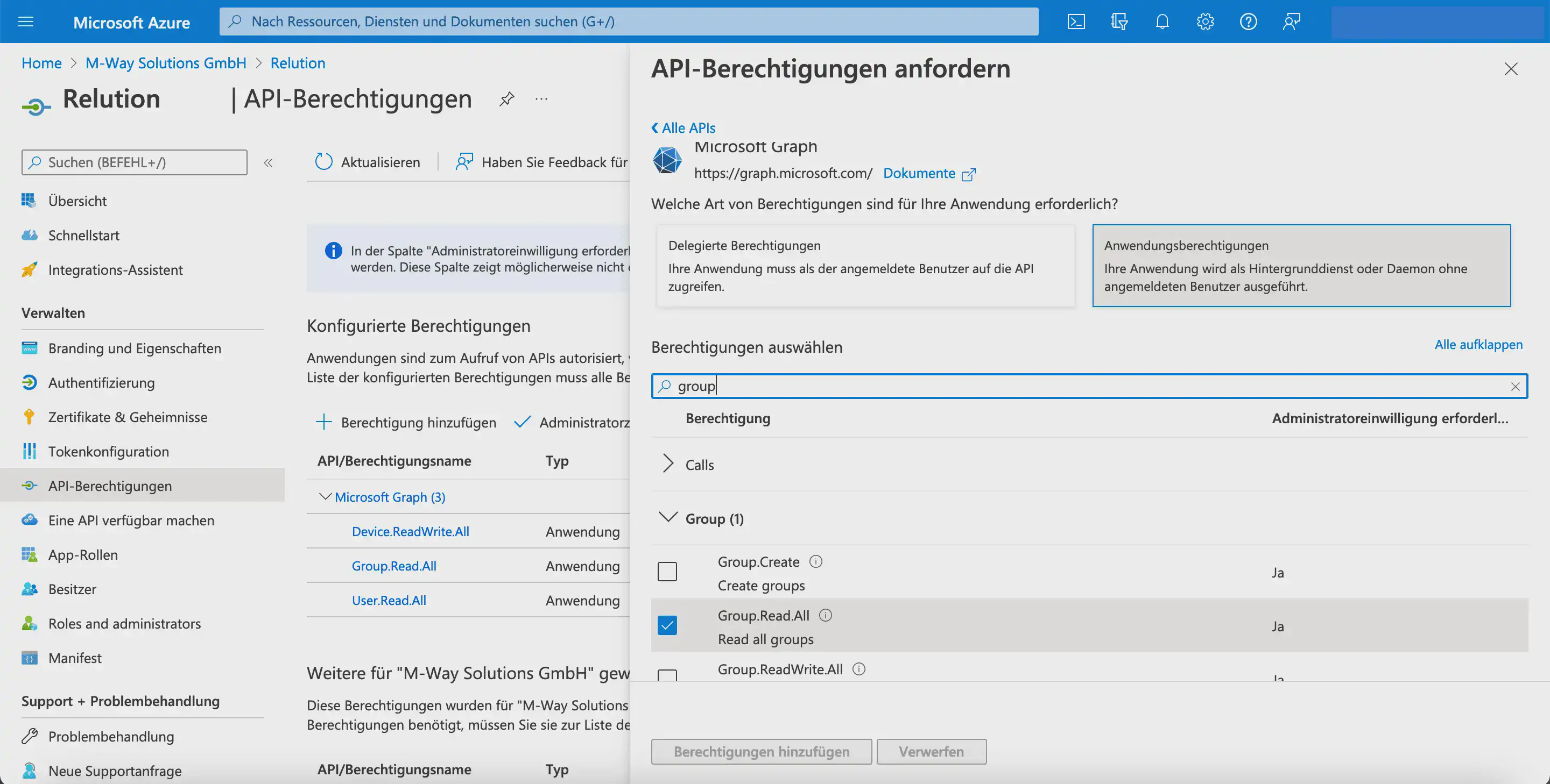 Activer l’autorisation Group.Read.All pour Microsoft Graph dans Microsoft Entra