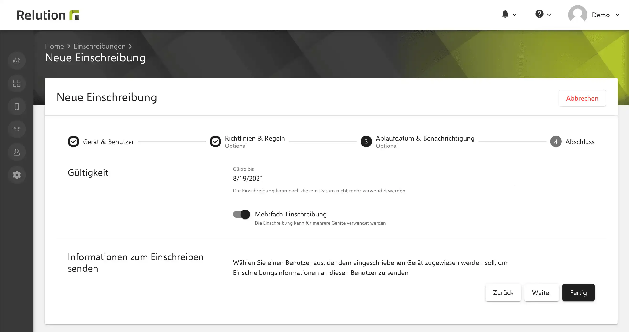 Mehrfach-Einschreibung für Windows Bulk Enrollment in Relution aktivieren