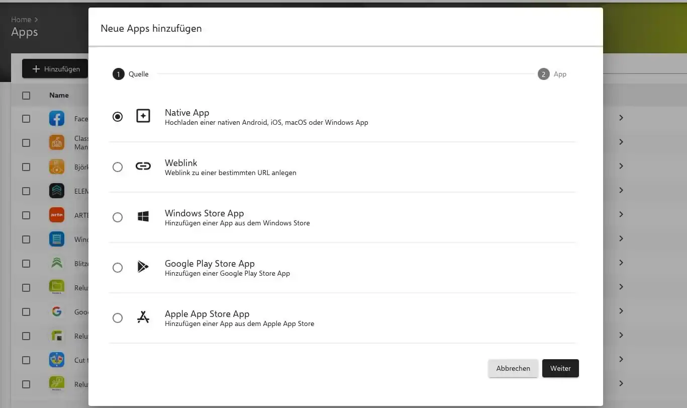 Native App im Relution App-Inventar für Windows hinzufügen