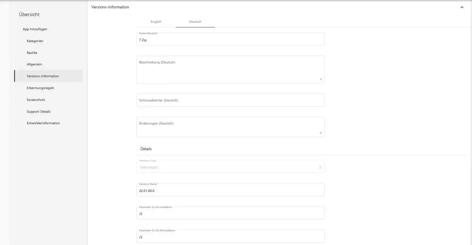 Installations- und Deinstallationsparameter für Windows App in Relution konfigurieren