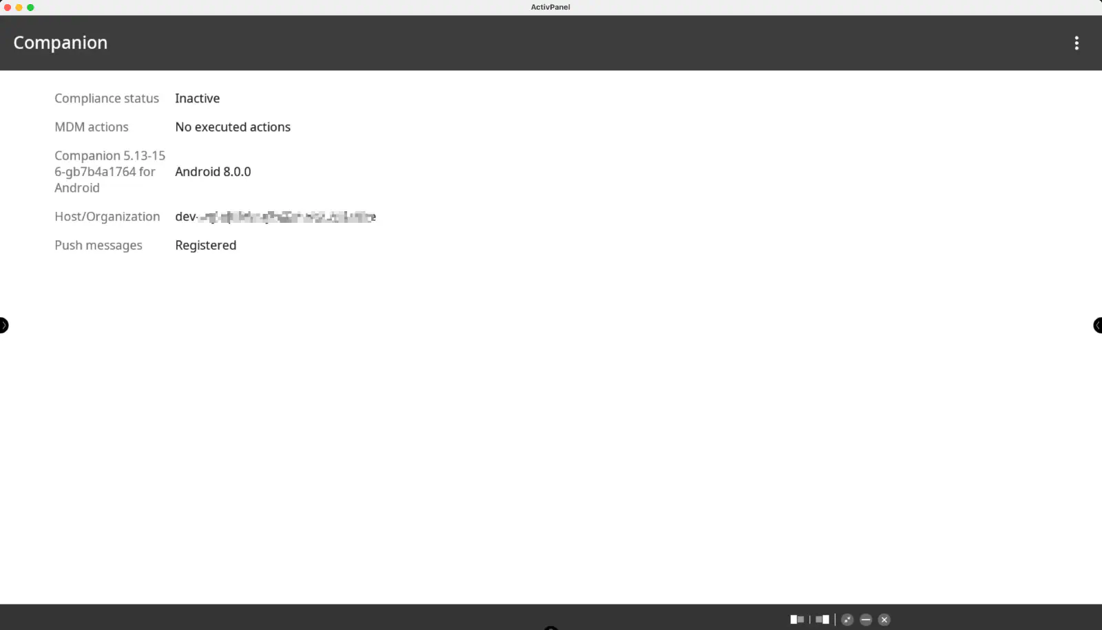 Relution Companion enrollment success confirmation screen on VS whiteboard