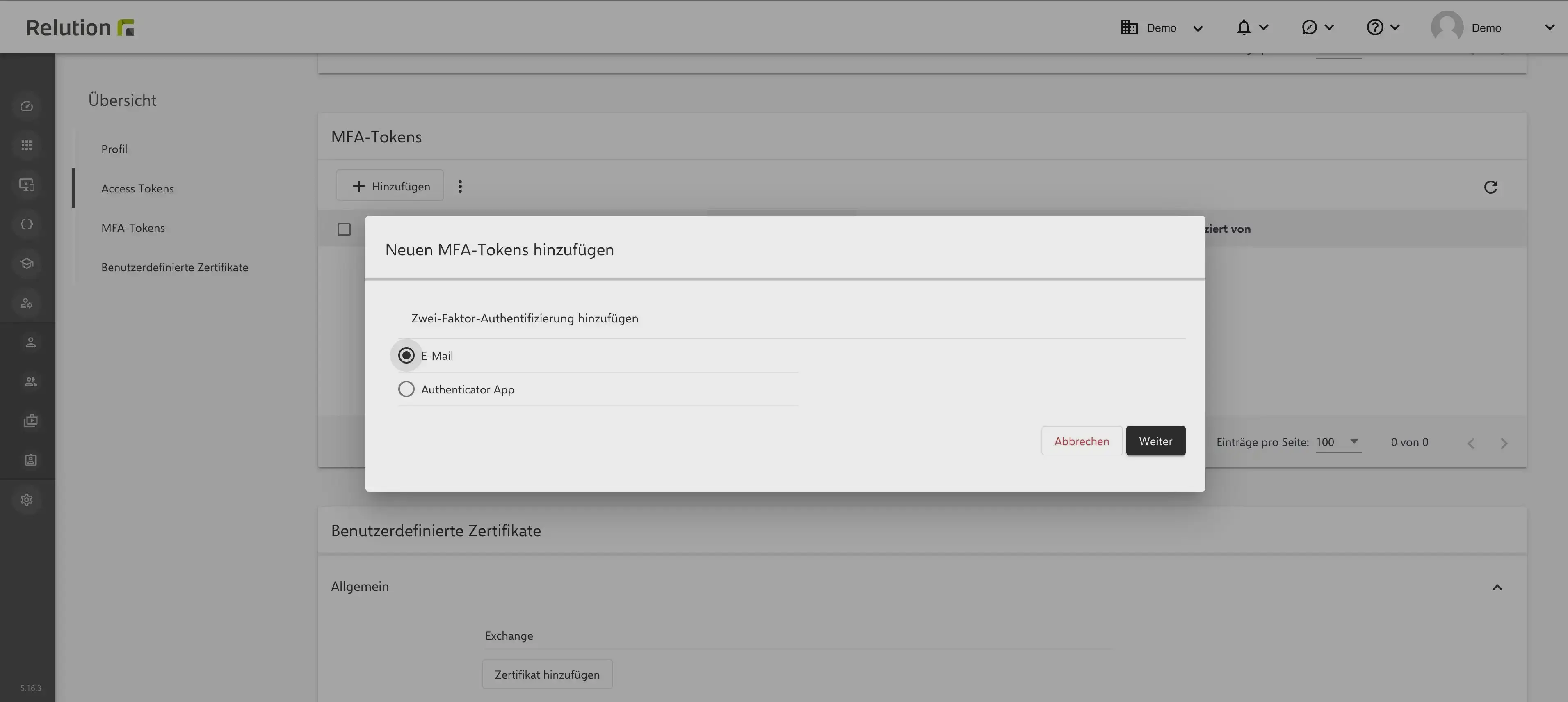 E-Mail-Token aktivieren