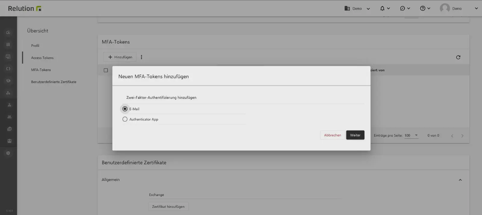 E-Mail-Token aktivieren