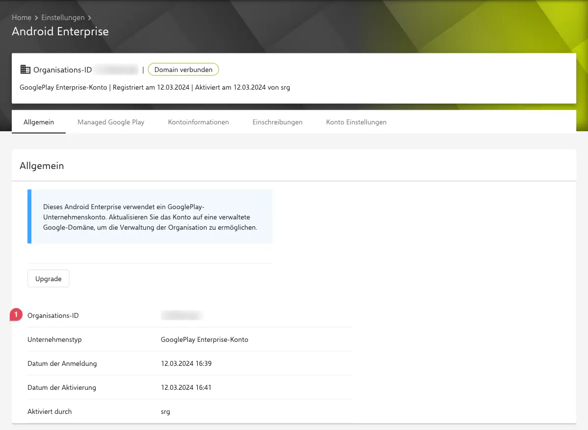 Relution Android Enterprise Einstellungen