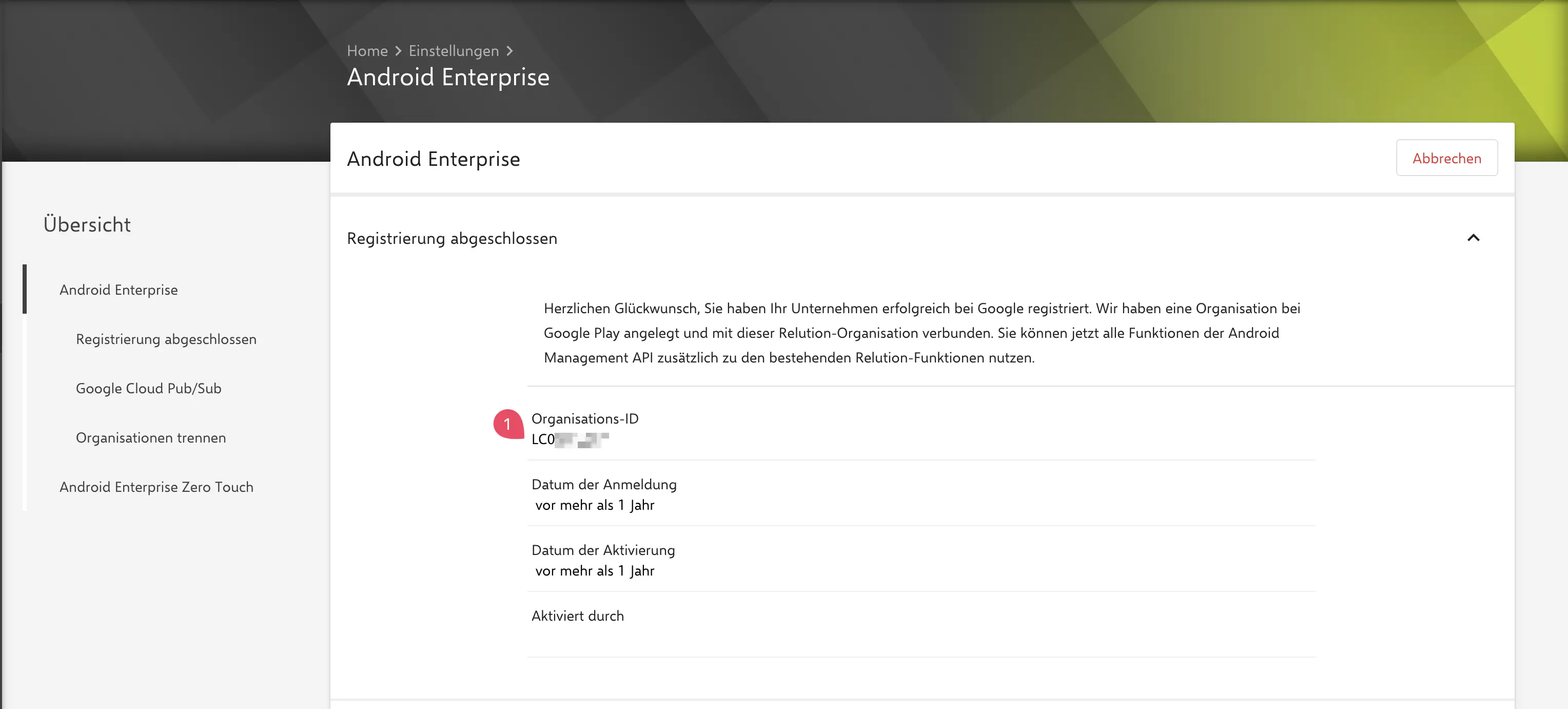 Relution Android Enterprise Einstellungen