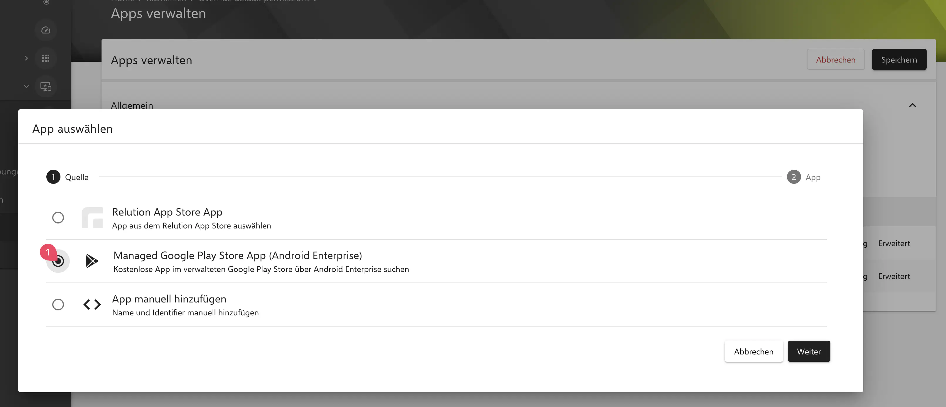 Managed Play Store auswählen