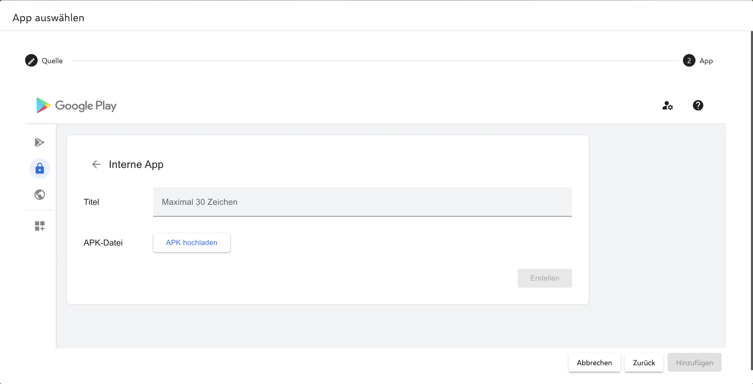 Private App hochladen
