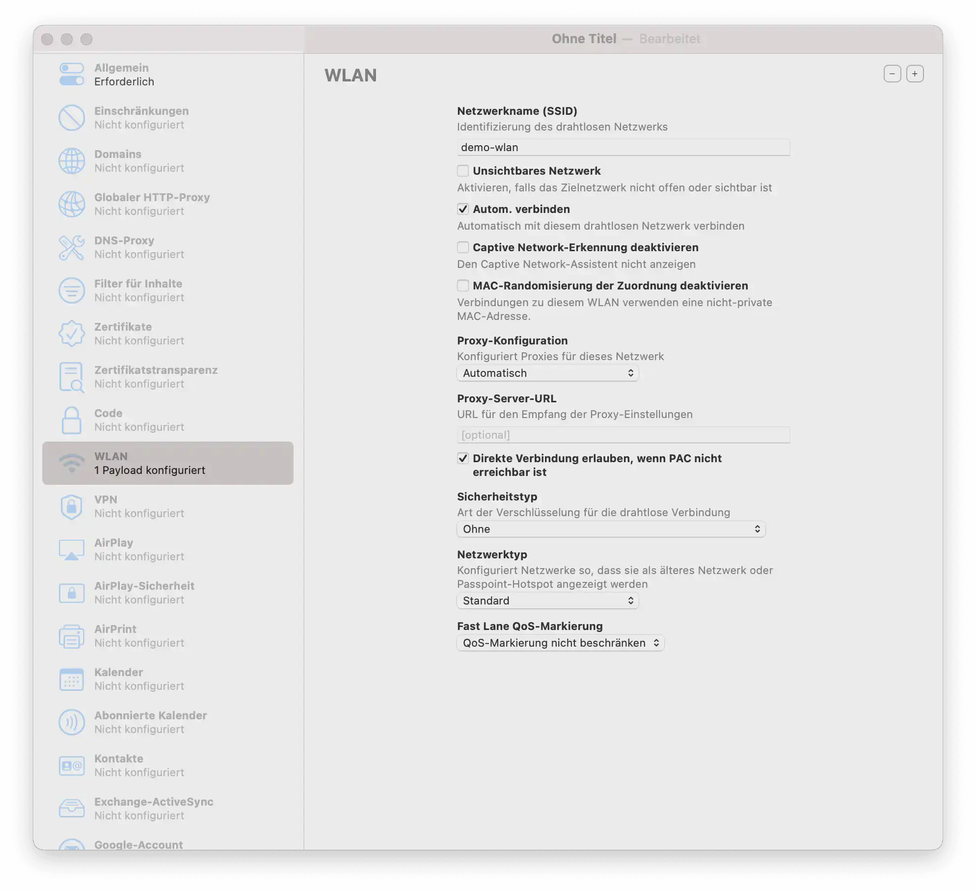 WLAN-Profil in Apple Configurator 2 erstellen