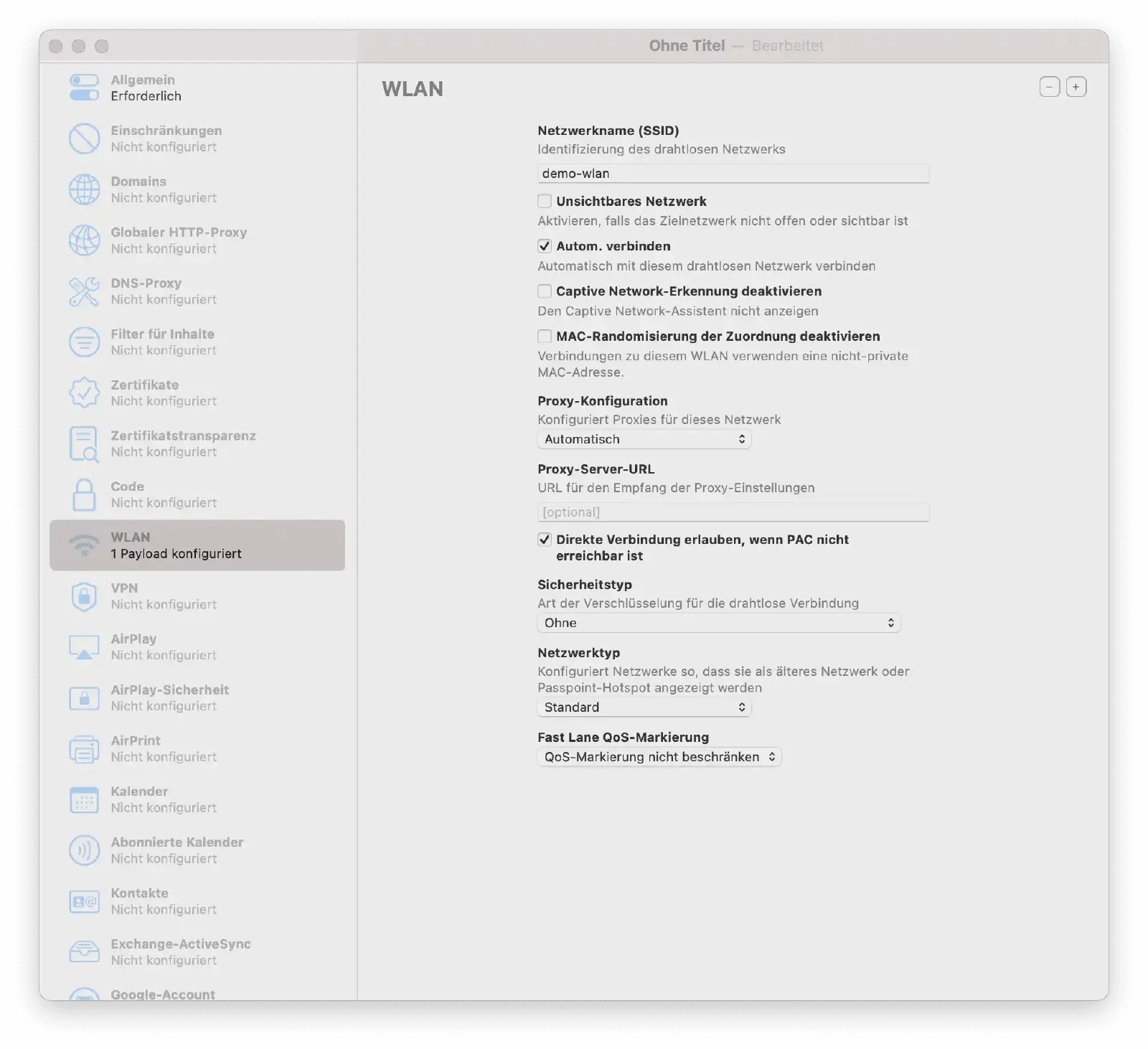 WLAN-Profil in Apple Configurator 2 erstellen