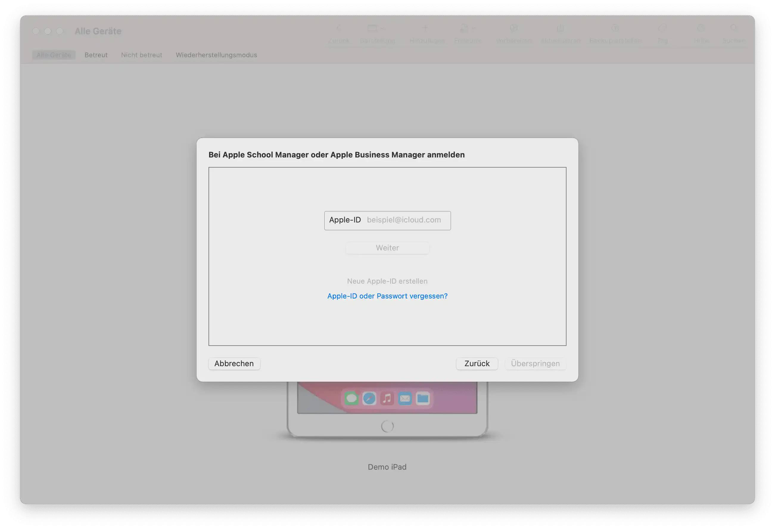 Apple ID Anmeldung für ABM/ASM in Apple Configurator 2
