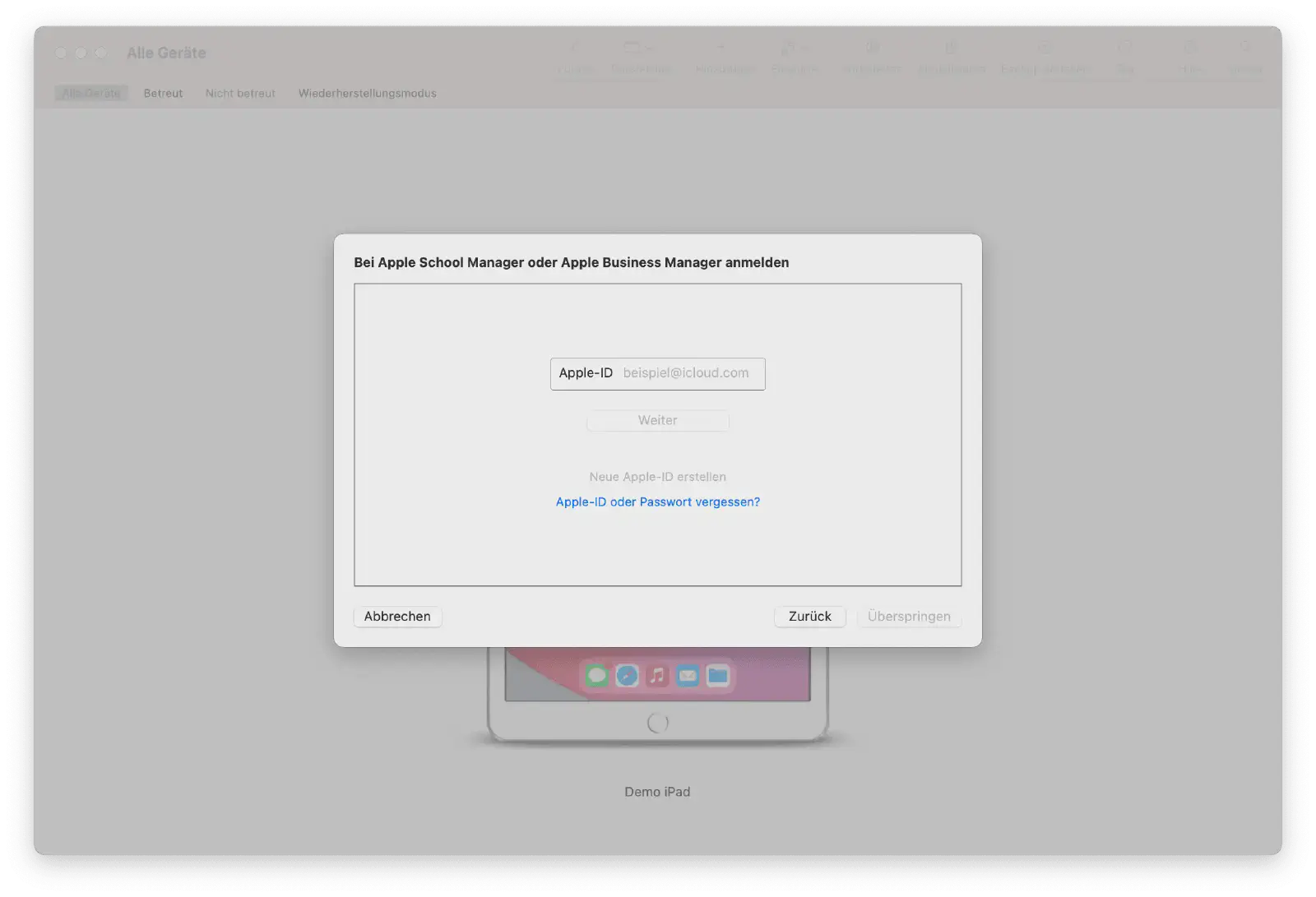 Apple ID Anmeldung für ABM/ASM in Apple Configurator 2
