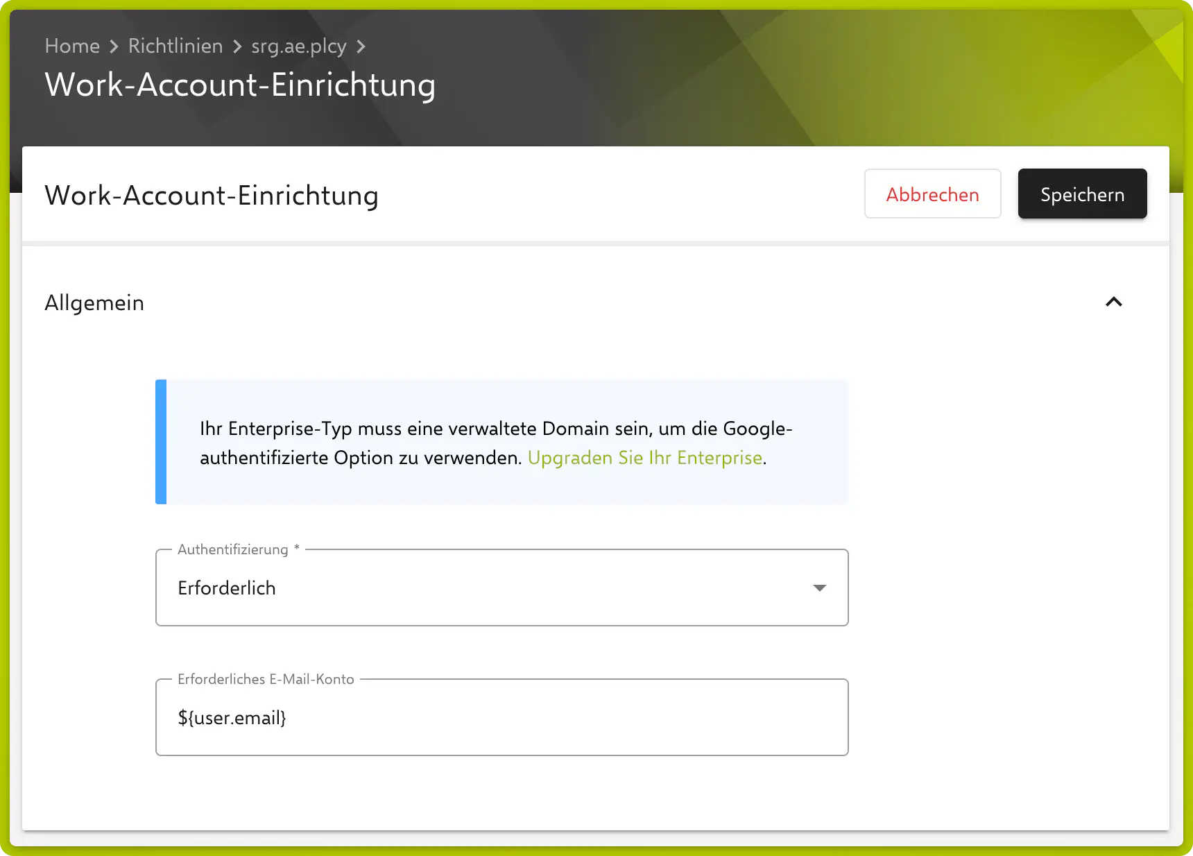 Work-Account-Einrichtung Konfiguration in Relution