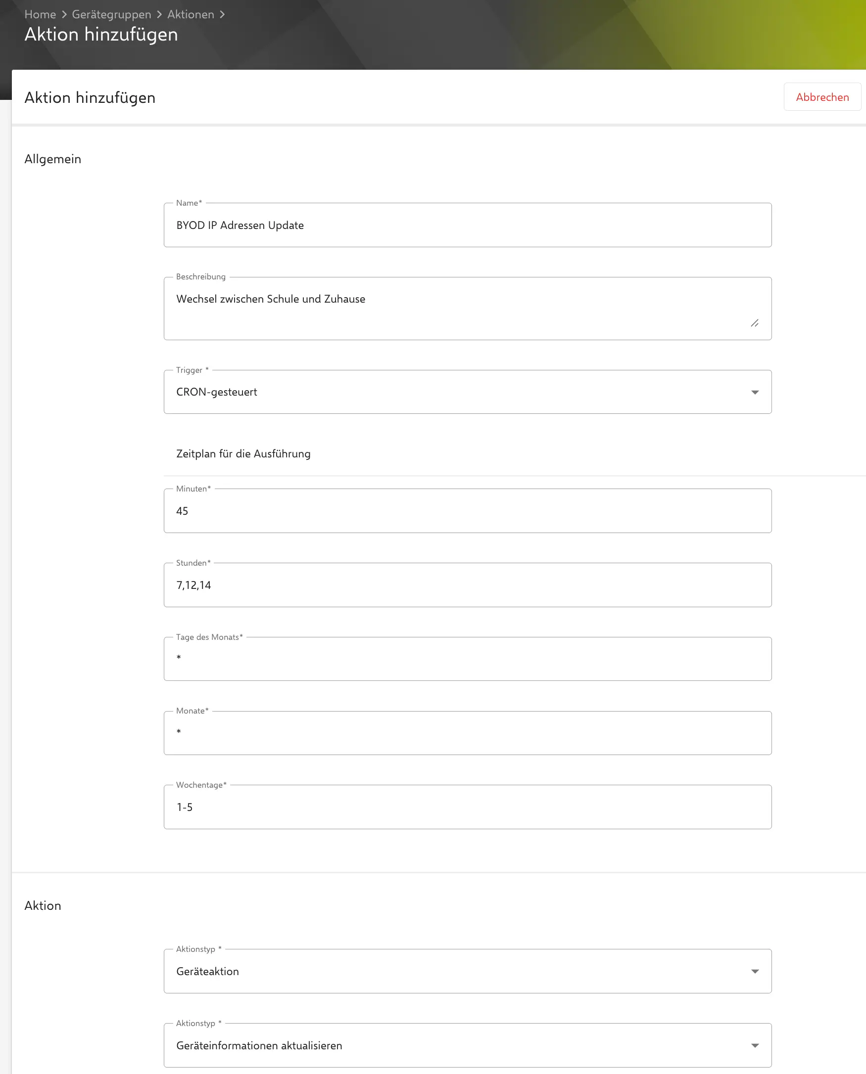 Zeitgesteuerte Gerätegruppen Aktion durch CRON Job