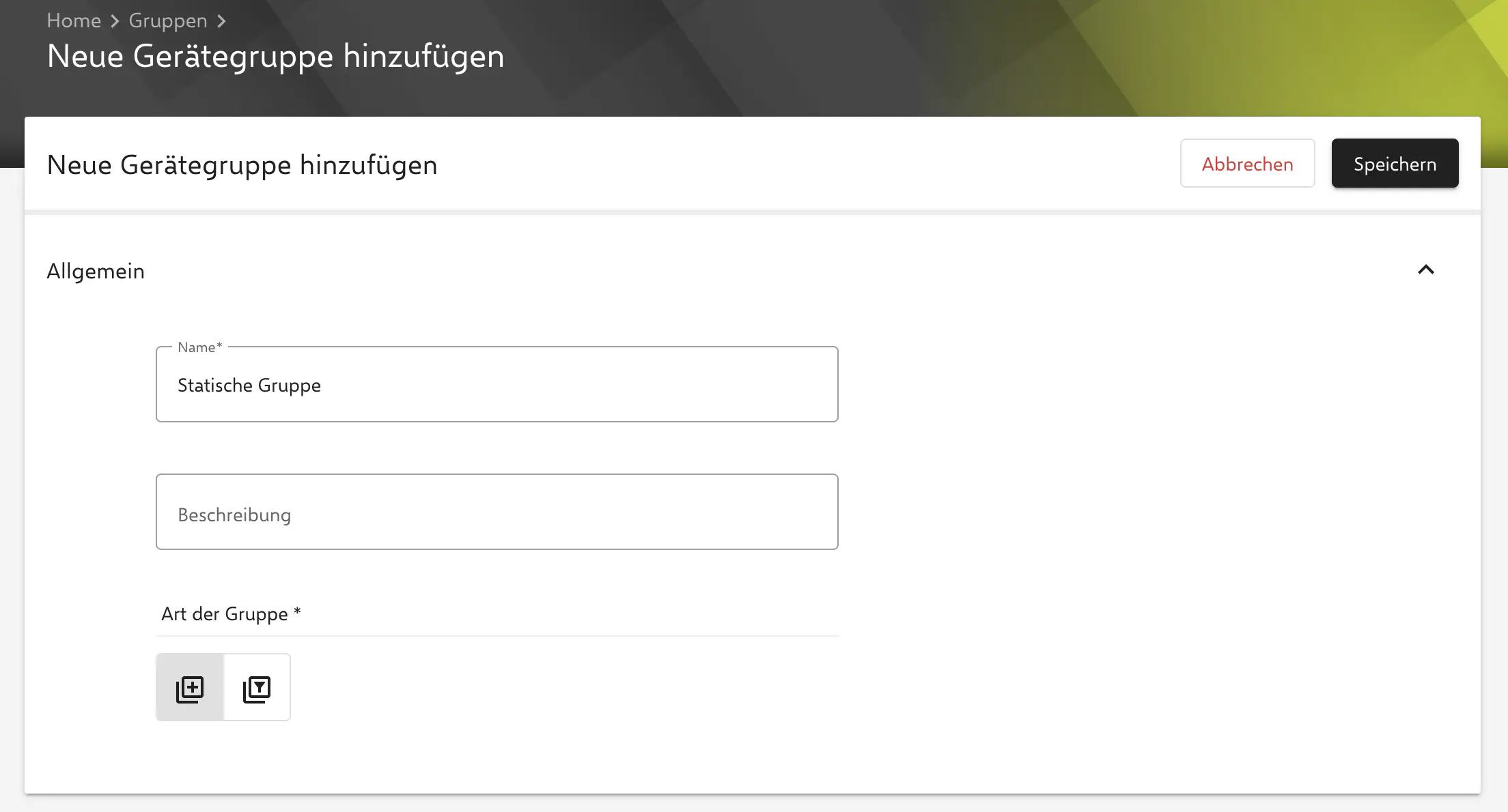 Neue statische Gerätegruppe in Relution erstellen