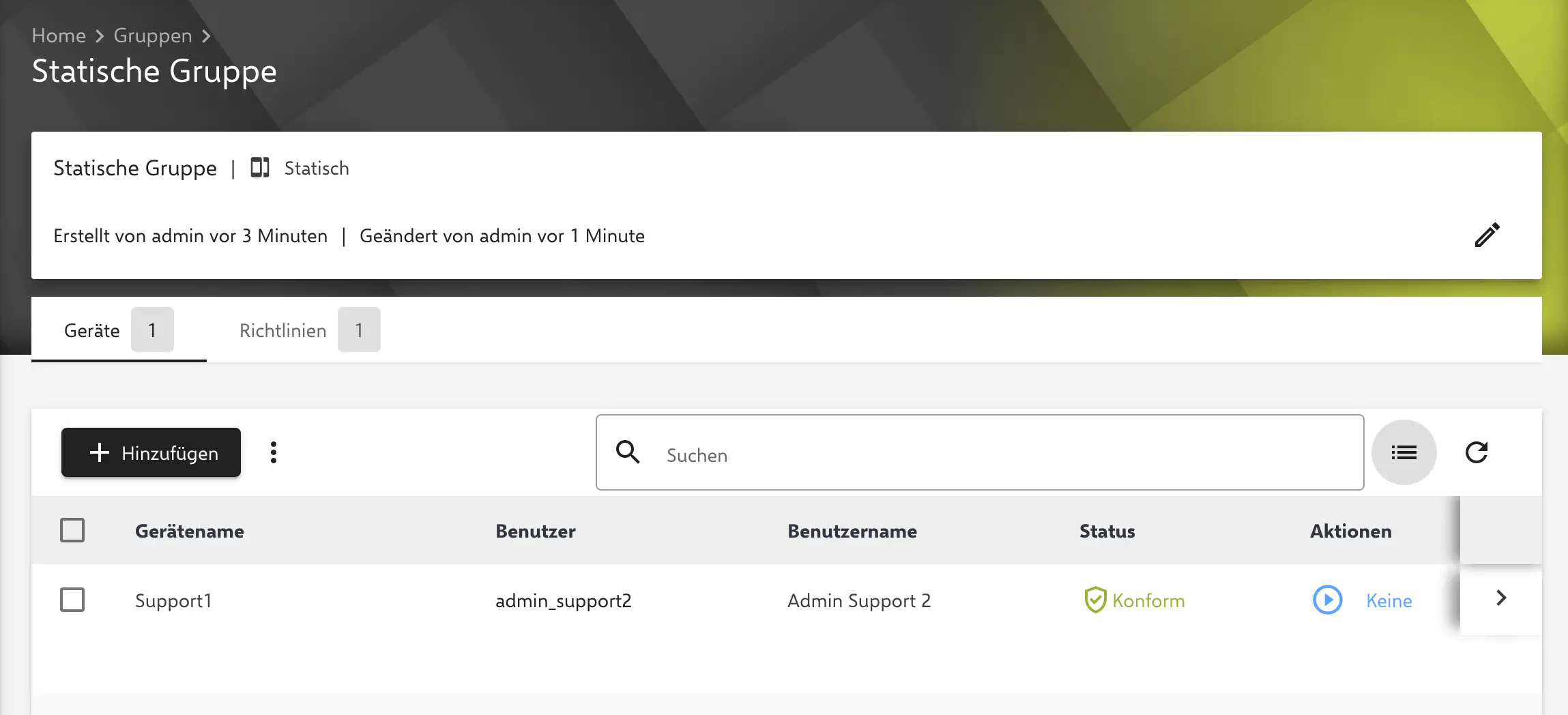 Geräte und Richtlinien zur statischen Gruppe in Relution hinzufügen