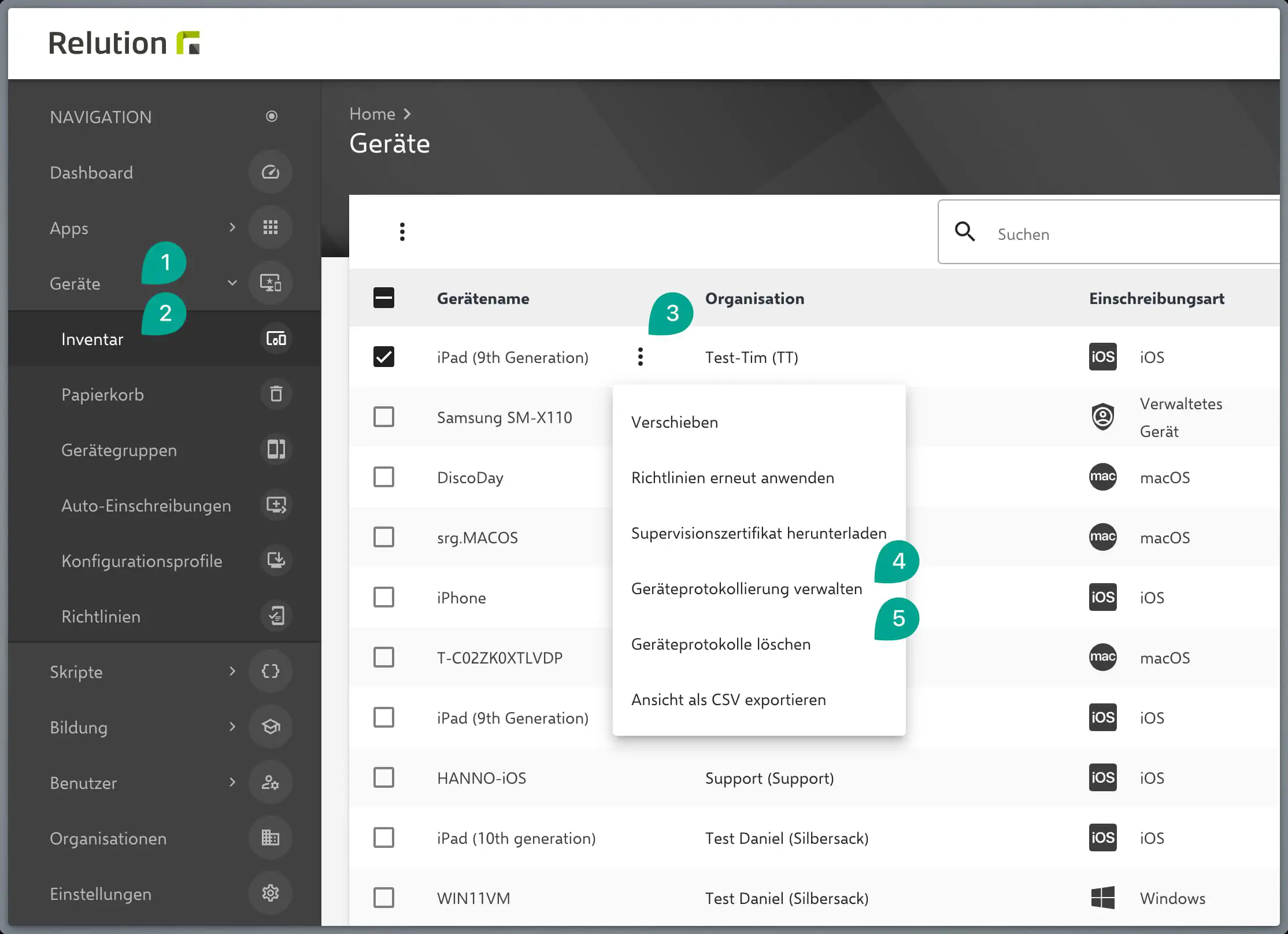 Geräteprotokollierung verwalten