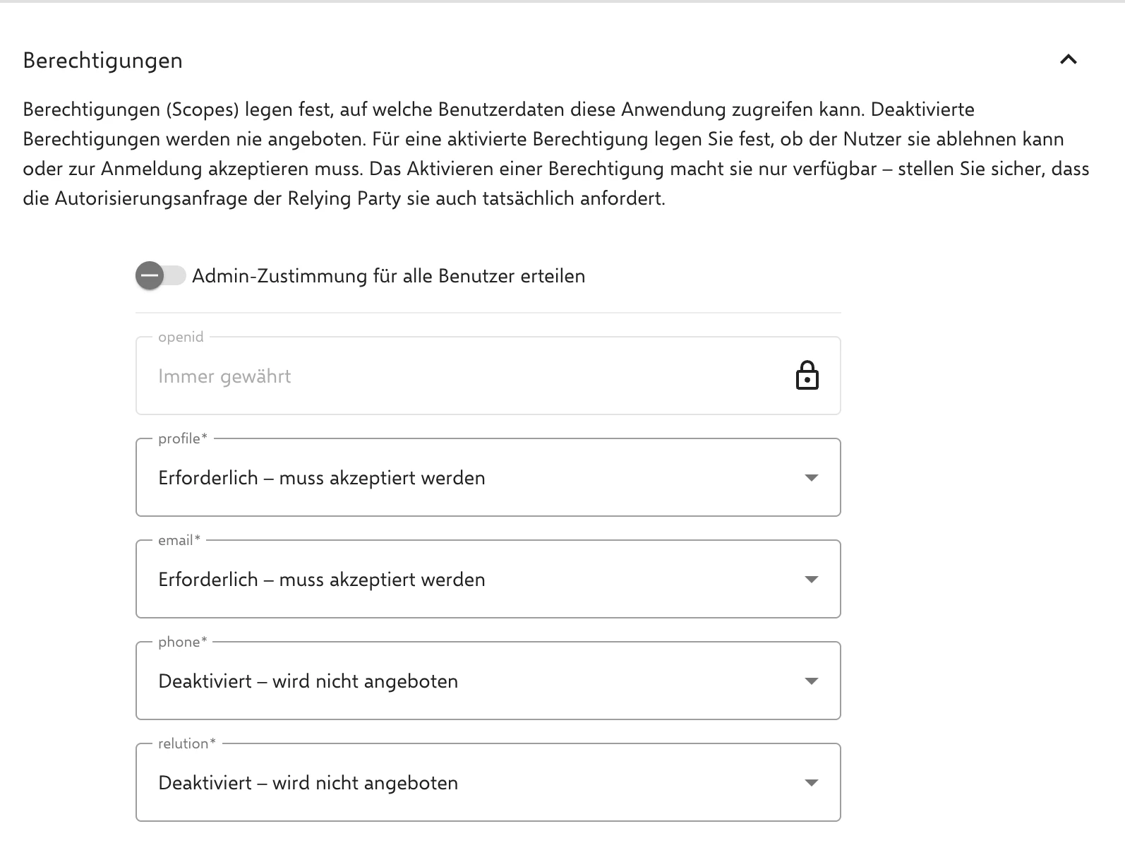Berechtigungen (Scopes) eines Clients mit Admin-Zustimmung