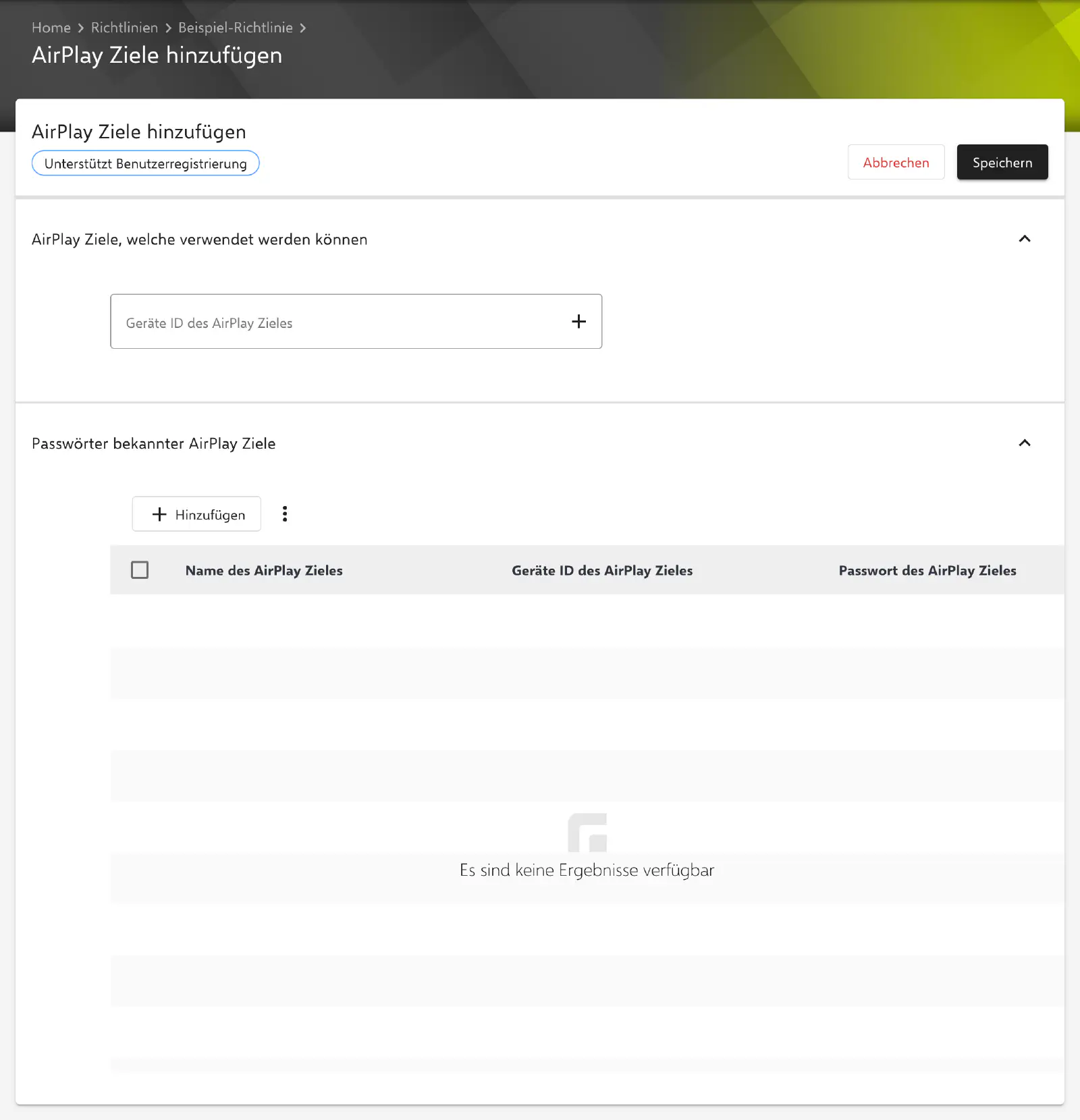Formular AirPlay im Relution-Portal