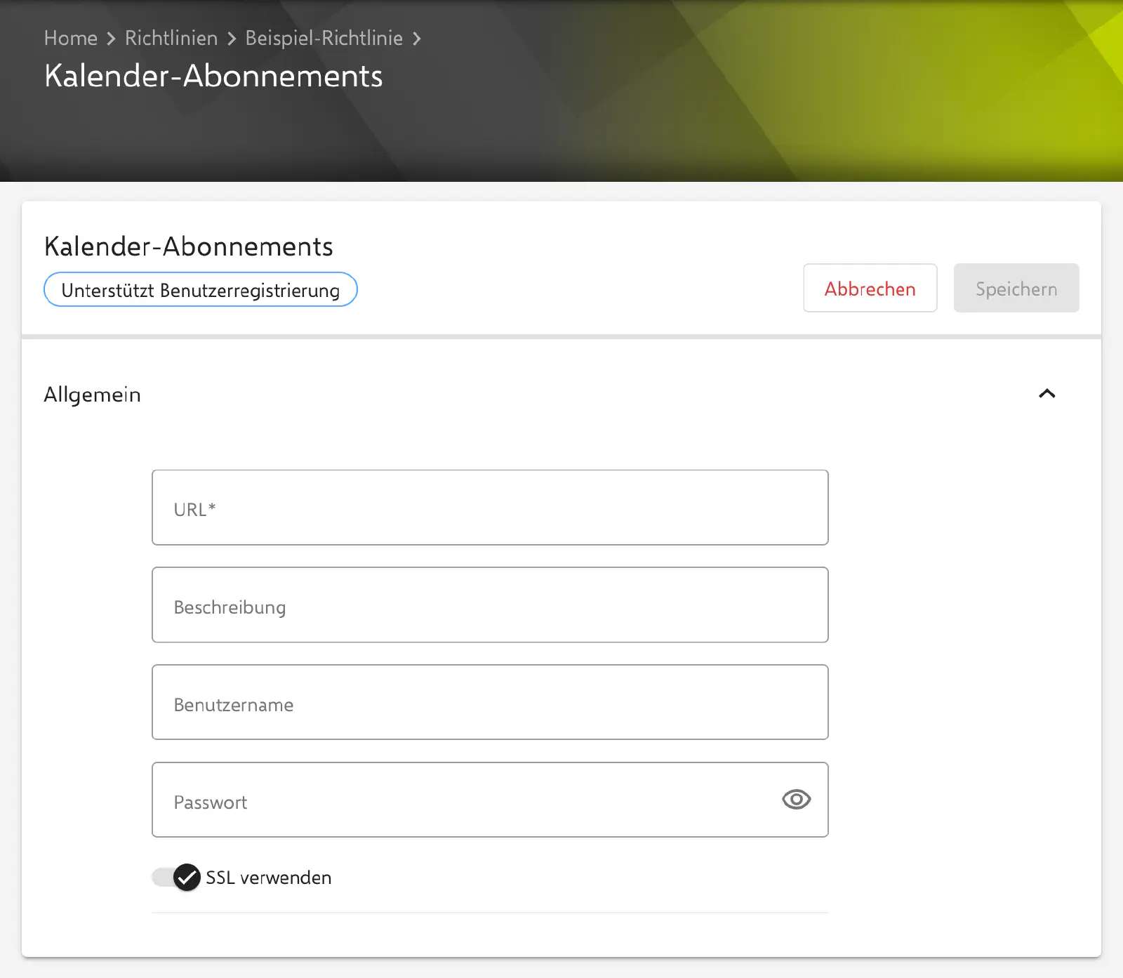 Formular Kalender-Abonnements im Relution-Portal