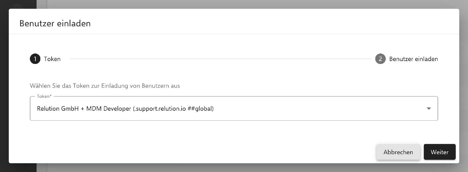 VPP-Token für Einladung in Relution auswählen