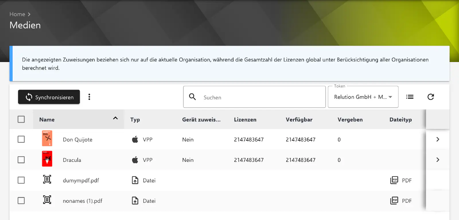 Bücher im Bereich Medien in Relution anzeigen und auswählen