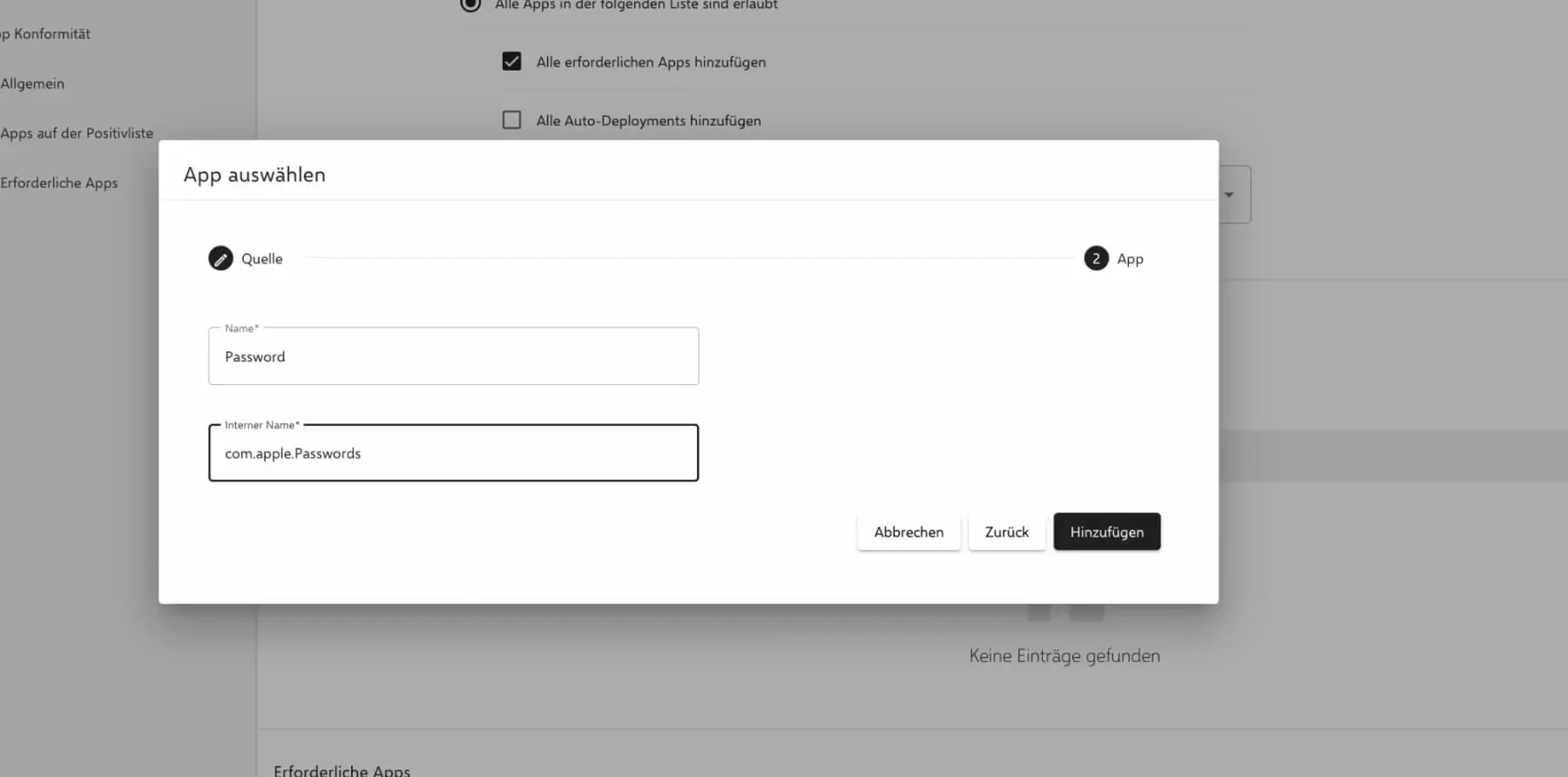 Passwort-App Bundle-ID für App-Konformität Positivliste in iOS 18 konfigurieren