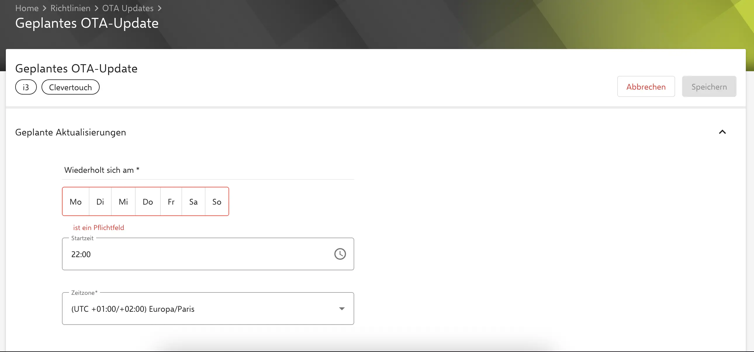 Geplantes OTA-Update Richtlinie