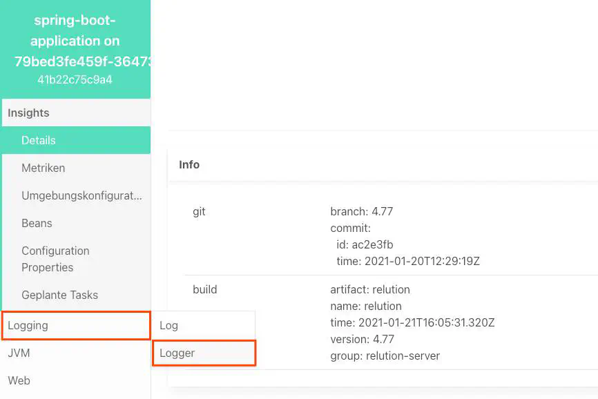 Logger-Bereich im Relution System-Portal öffnen