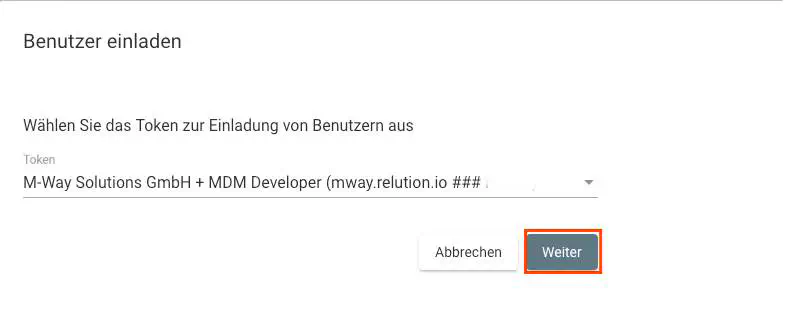 VPP-Token für Einladung in Relution auswählen
