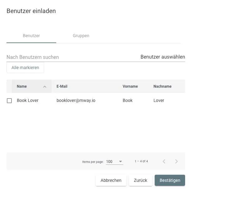 Benutzer für VPP-Einladung in Relution auswählen
