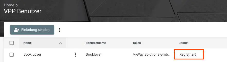 VPP Benutzer mit Status Registriert in Relution