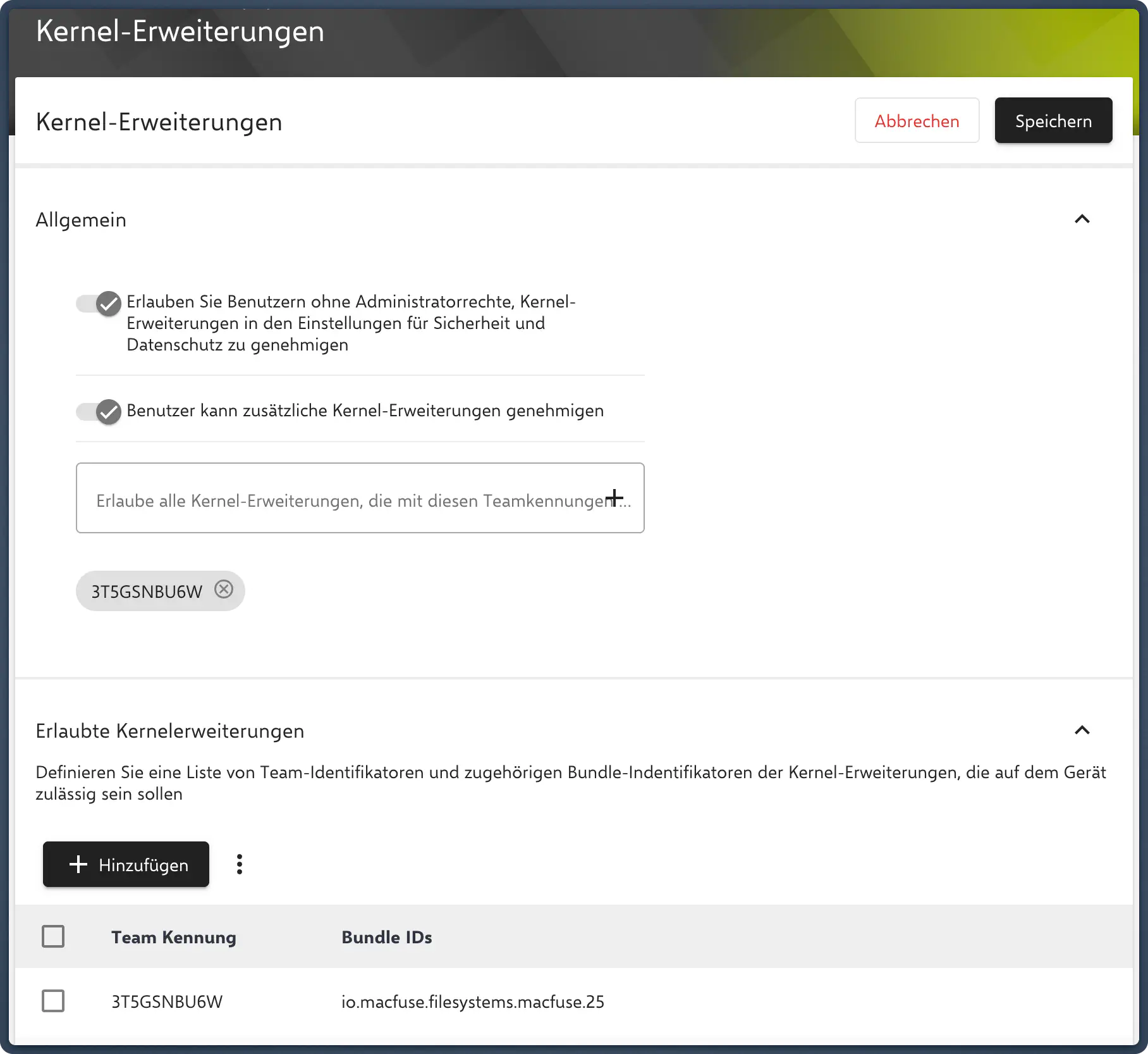 Configuration de la politique d’extensions du noyau macOS dans Relution